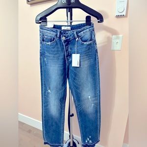 Vervet Denim Asymmetrical/Crossover High Rise Straight Cut Jeans